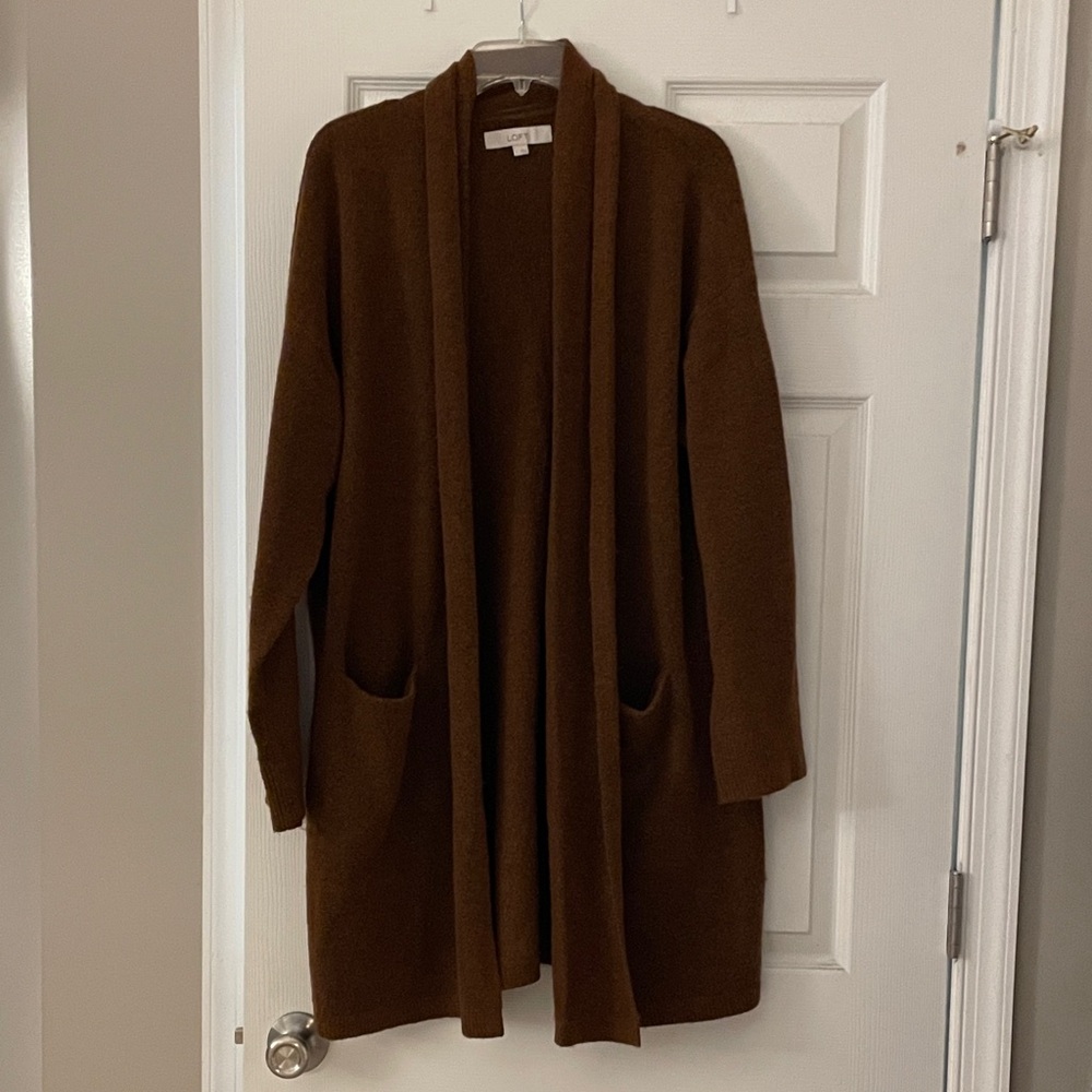 Cozy Brown Open Front Cardigan Sweater - loft - sz L